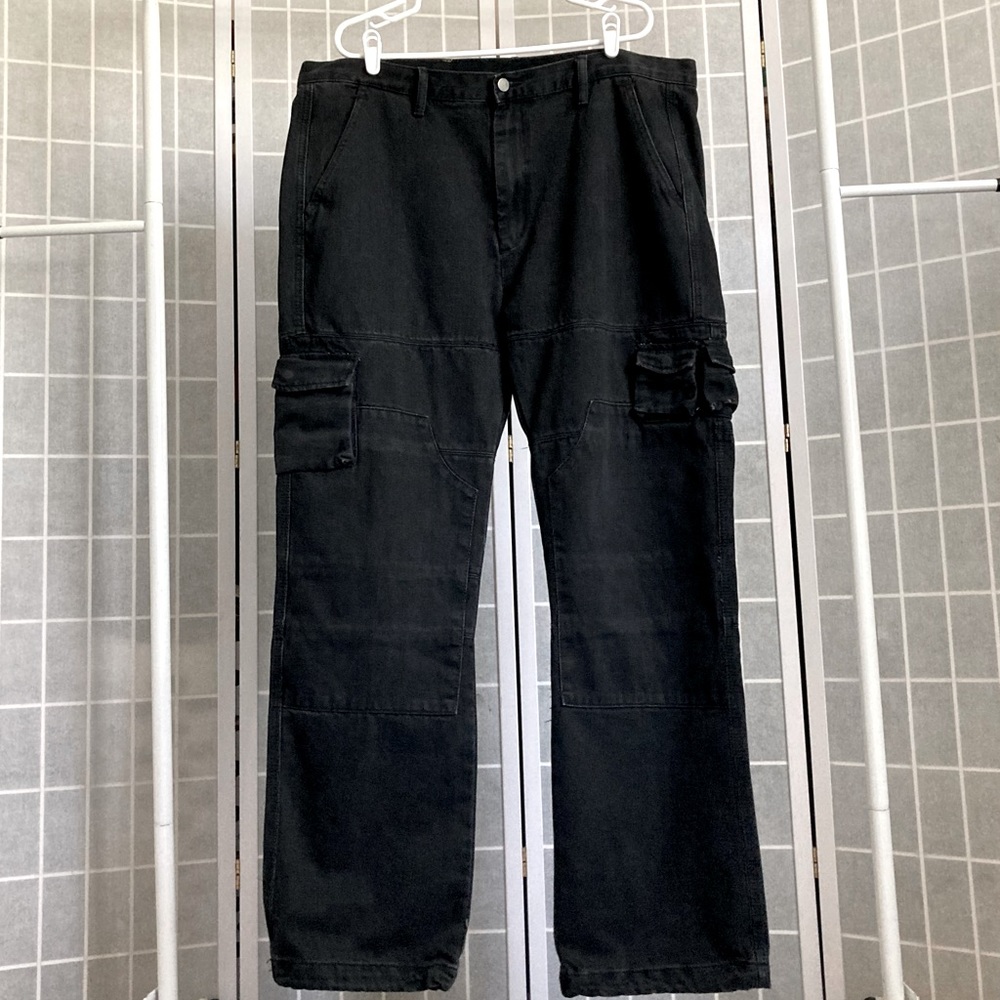 MNML Men’s Black Baggy Cargo Denim Pants